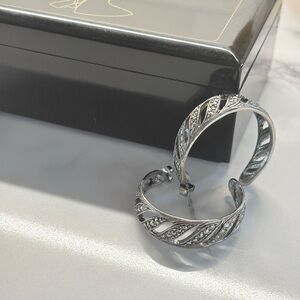 Vintage Avon 1993 Marcasite Look Openwork Silver Statement Hoop Earrings 257